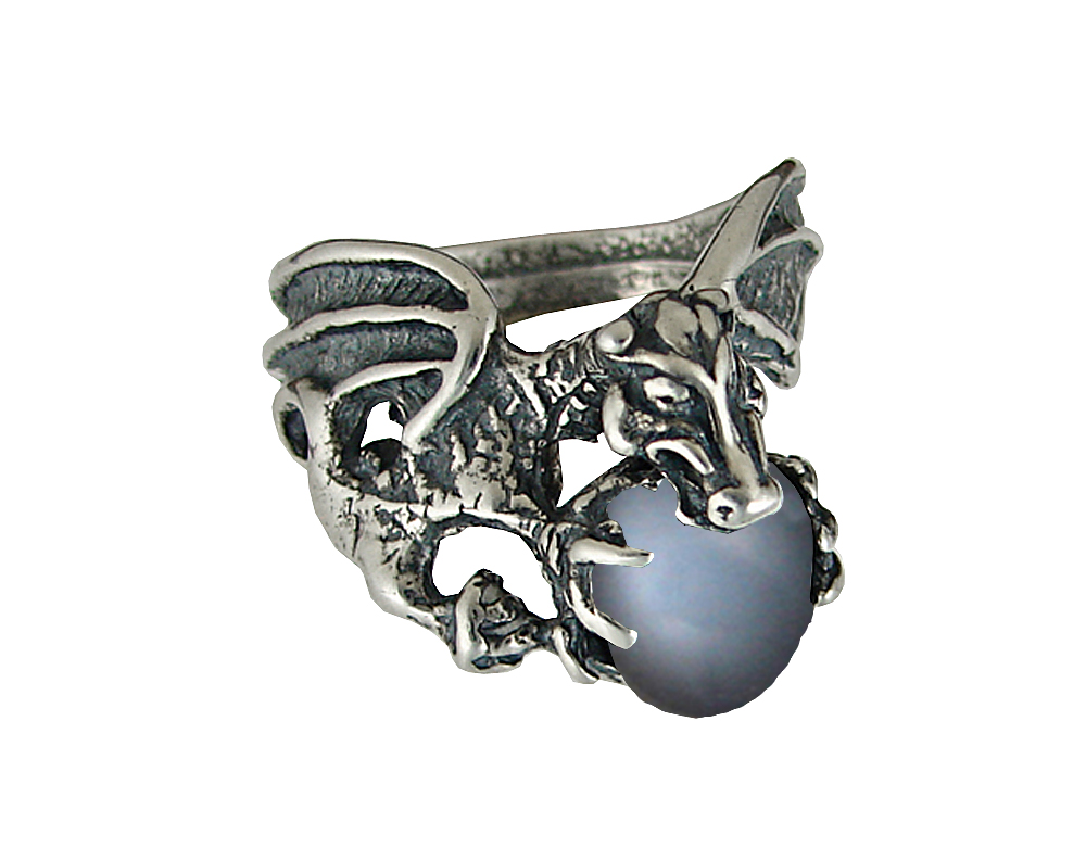 Sterling Silver Dragon of Desire Ring With Grey Moonstone Size 8